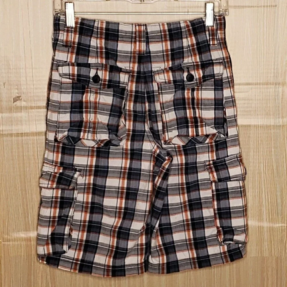 Old Navy Boys Orange Blue Plaid Cargo Shorts 12